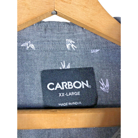Carbon XXL 2XL Mens Shirt Bird Print Button Down Gray Short Sleeve 100% Cotton - Picture 6 of 8
